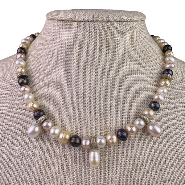 Pasina Womens Multicolor Freshwater Pearl Necklace Modern Bead Design