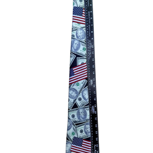 Rene Chagal Mens Multicolor Novelty Money & American Flag Tie