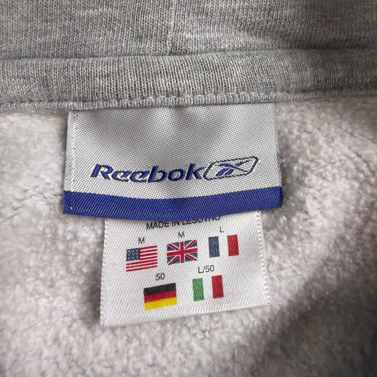 Reebok Grey Logo Hoodie Men’s Comfortable & Stylish Long Sleeves Size M