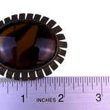 Vintage Womens Brown & Gold Tone Oval Brooch Pin Textured Metal Design