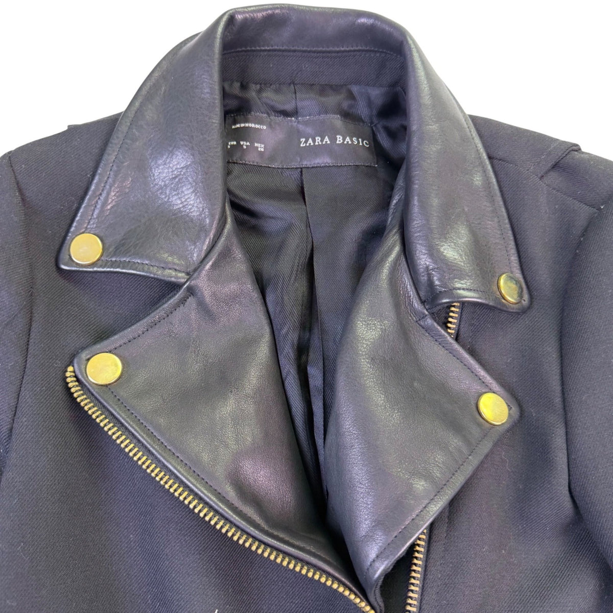 Zara Basic Womens Black Moto Jacket With Gold Zippers Size S