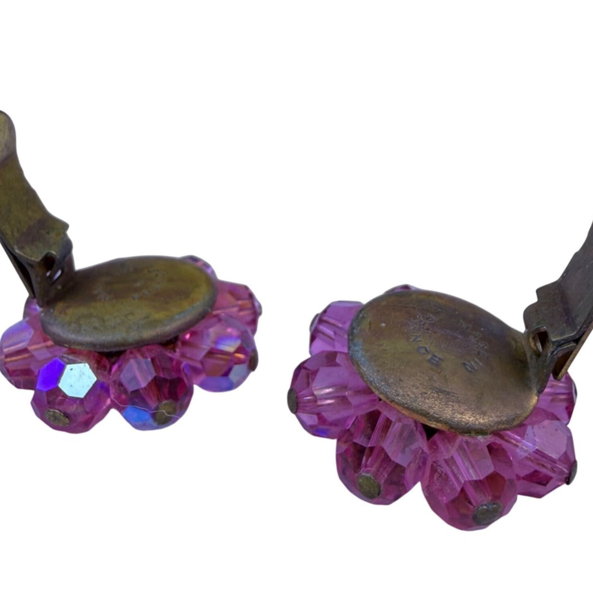 Vendome Womens Pink Crystal Rhinestone Clip-On Floral Earrings Gold Tone Vintage