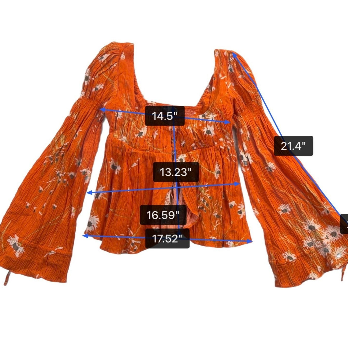 Urban Outfitters Women Orange Floral Viscose Bell Sleeve Top S