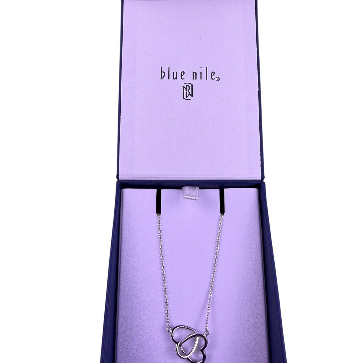 Blue Nile Womens Silver 925 Double Heart Pendant Necklace Boxed 