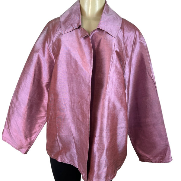 Nina McLemore Metallic Pink Jacket Long Sleeves Wide Collar Hidden Front Women