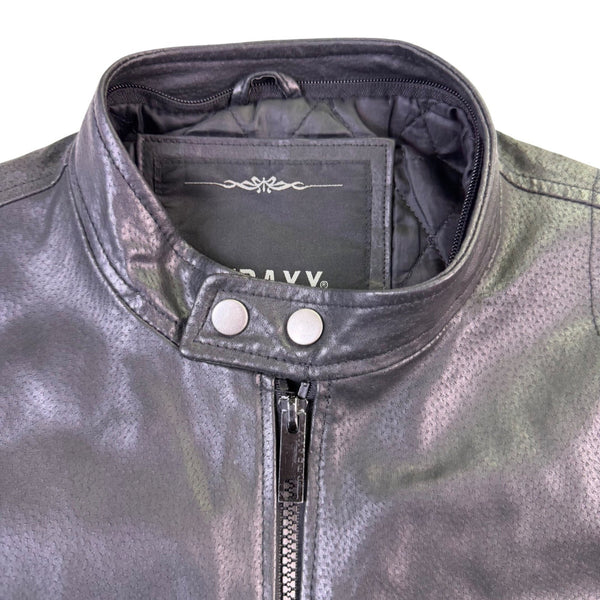 T-Traxx Mens Black Leather Jacket Zip-Up Quilted Lining Motorcycle Style Sz M