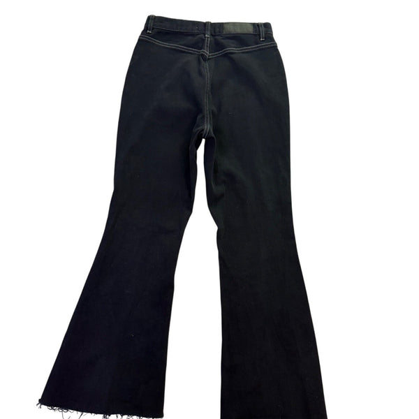 PacSun Womens Black Denim Flared Jeans Frayed Hem High Waist Contrast Stitching