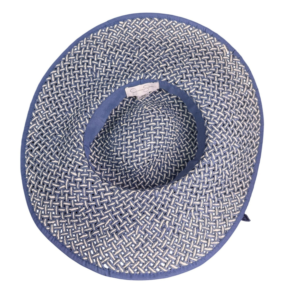 Jessica Simpson Womens Navy & White Woven Paper Sun Hat With Bow One Size