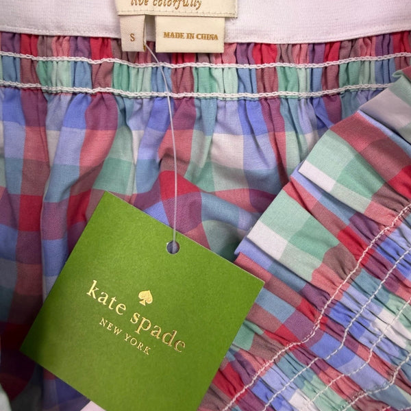 Kate Spade Womens Multicolor Off-Shoulder Top Broome Street Madras Plaid Sz S