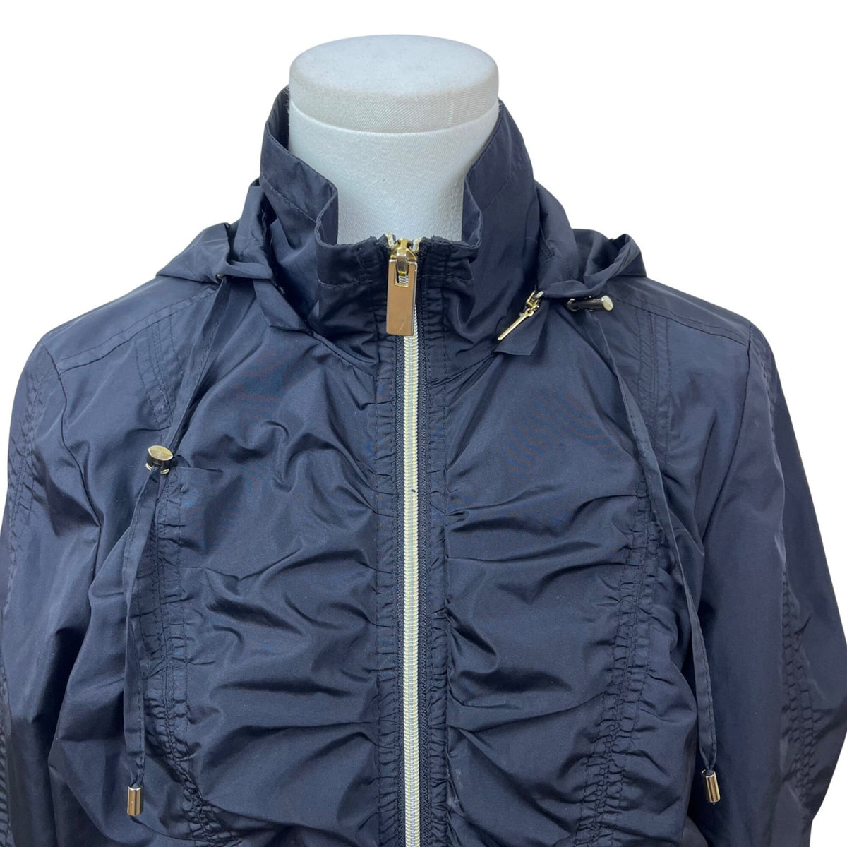 Alfani Petite Womens Black Lightweight Polyester Jacket Full Zip Hood Size P/S