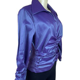 Tadashi Womens Purple Ruched Satin Long-Sleeve Blouse Top Zip Back Sz 10