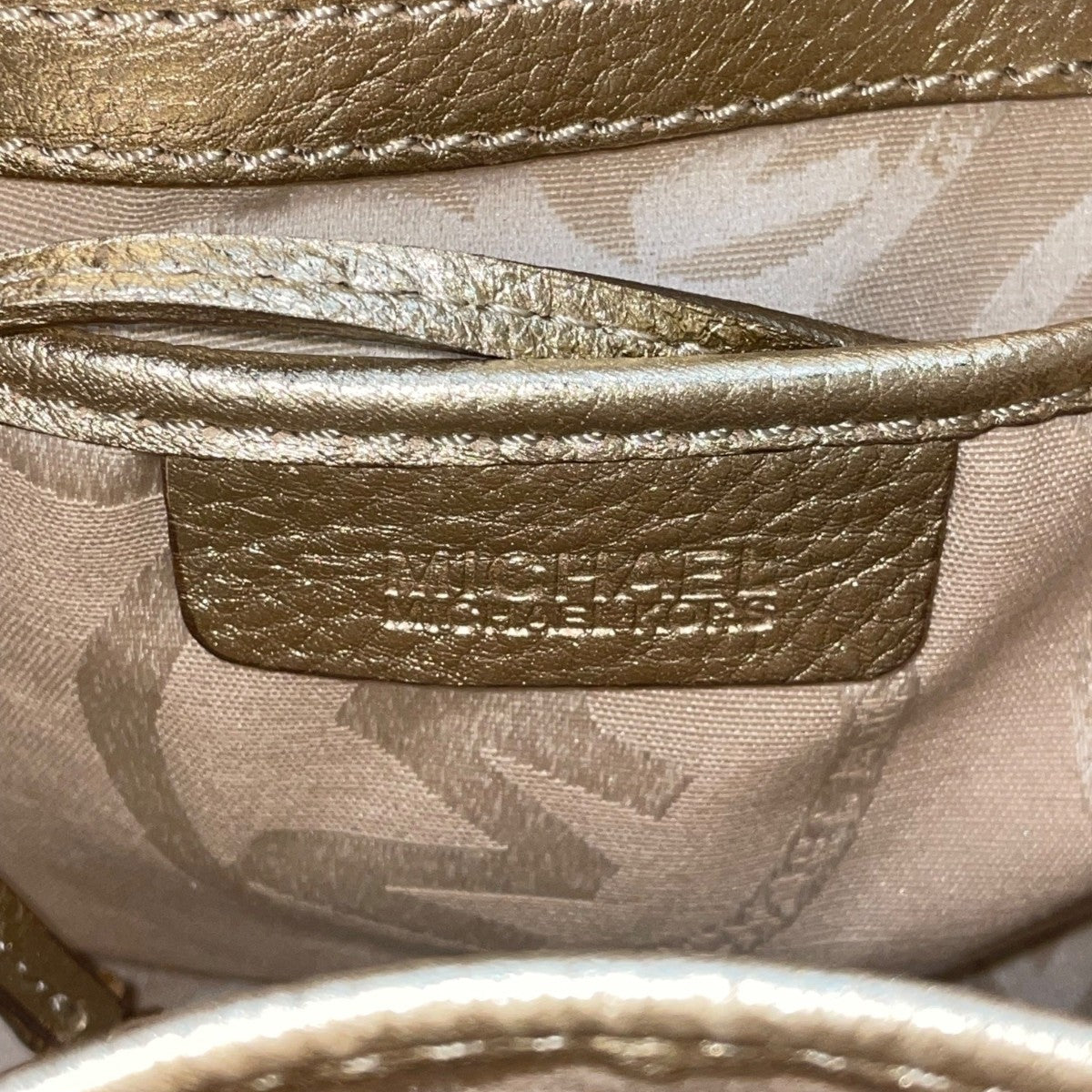 Michael Kors Women’s Gold Metallic Textured Leather Hobo Bag Logo Charm Accent