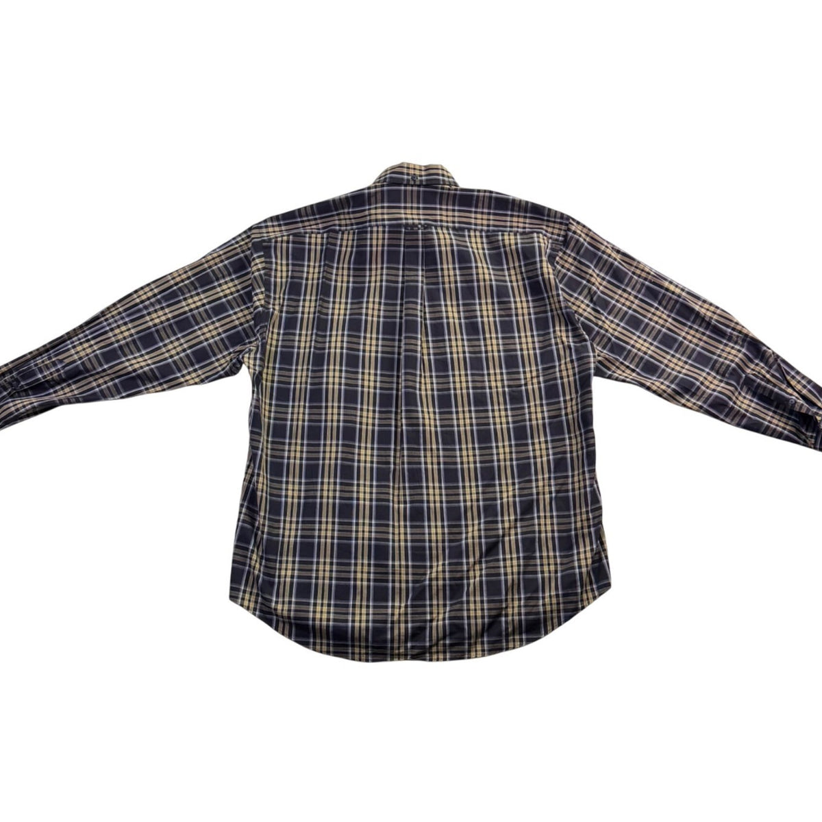 Faconnable Mens Navy & Beige Plaid Button-Up Shirt Casual Fit Size XL