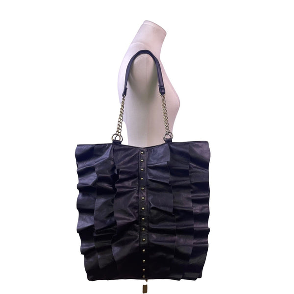 DSW Women’s Black Faux Leather Ruffle With Chain Straps Tote Bag