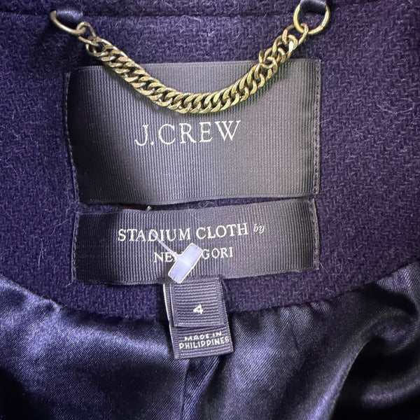 J.Crew Womens Navy Wool Blend Peacoat Stadium Cloth Gold Buttons Size 4 