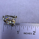 Vintage Womens Silver Tone Rhinestone Floral Brooch & Clip-On Earrings Set