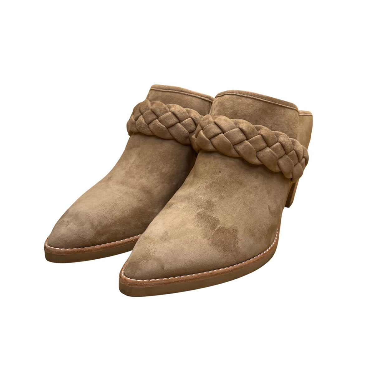 Vita Women’s Tan Suede Braided Slip-On Block Heel Mule Size 8