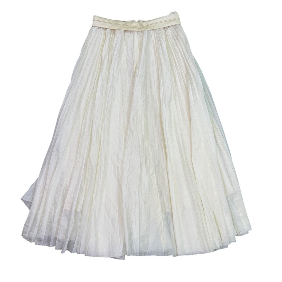 Vintage Womens Off-White Pleated Full Midi Skirt Elastic Waist Casual Wear