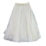 Vintage Womens Off-White Pleated Full Midi Skirt Elastic Waist Casual Wear