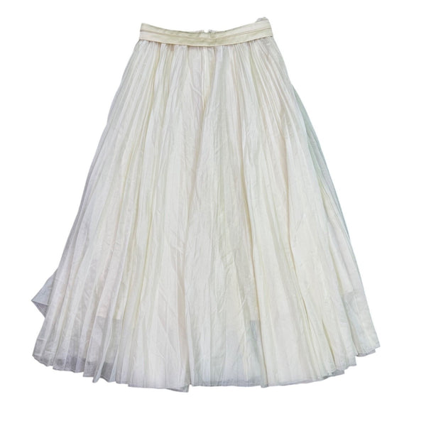 Vintage Womens Off-White Pleated Full Midi Skirt Elastic Waist Casual Wear