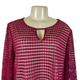 Perception Women Burgundy Lace Keyhole Tunic Dress Floral Pattern 3/4 Sleeve 1X
