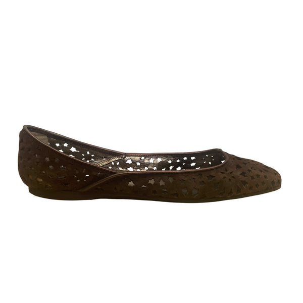 Jimmy Choo Women’s Brown Suede Laser-Cut Flats Slip-On Flat Shoes Size 41.5