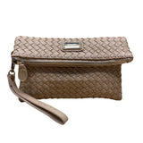 Nine West Women’s Brown Woven Faux Leather Zip Closure Foldover Clutch Bag
