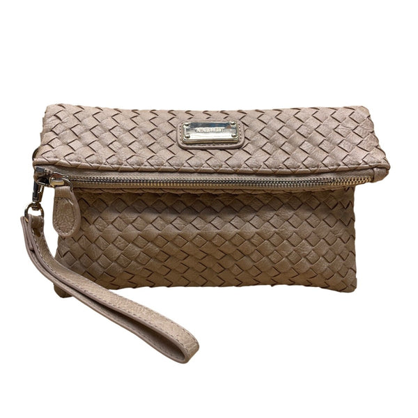 Nine West Women’s Brown Woven Faux Leather Zip Closure Foldover Clutch Bag