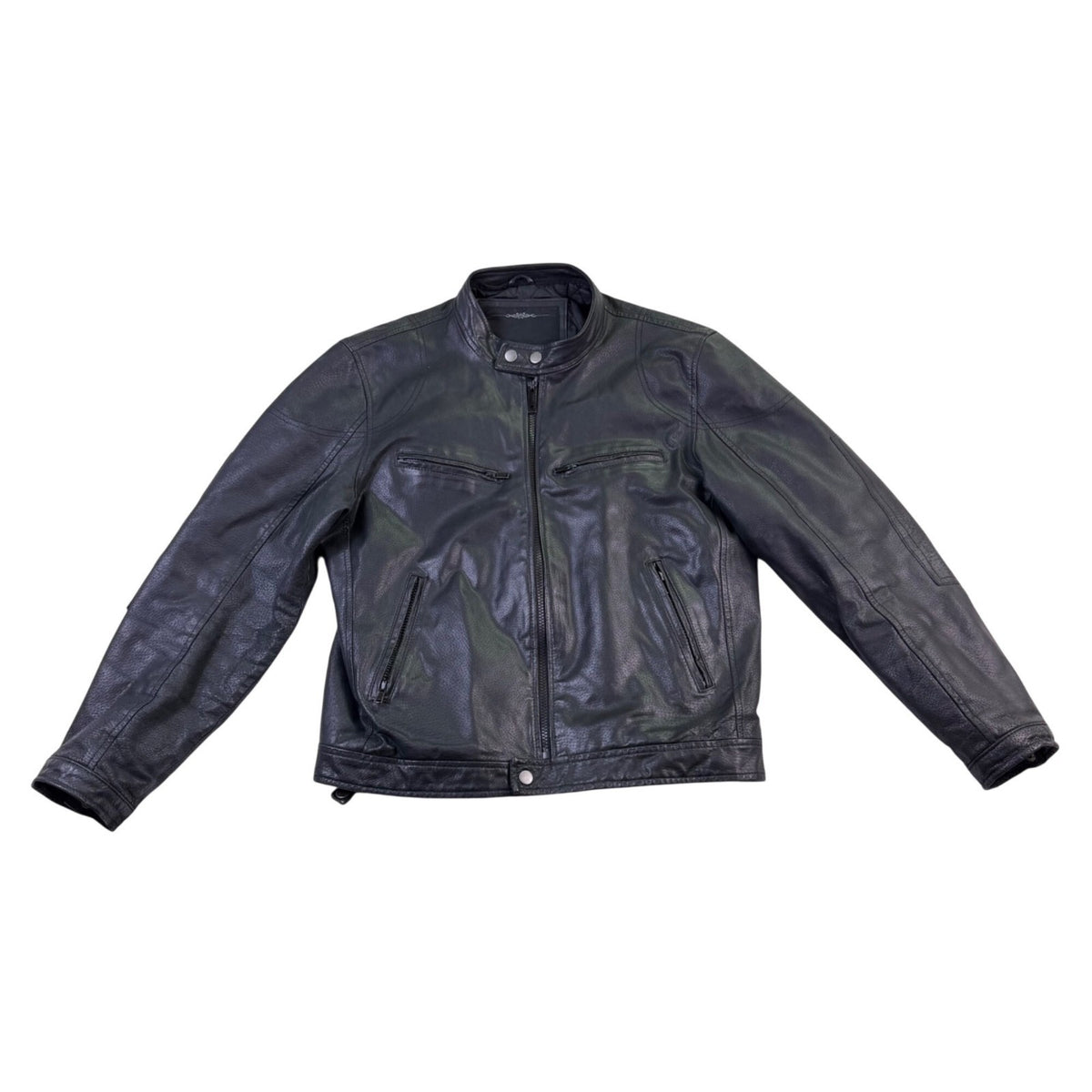 T-Traxx Mens Black Leather Jacket Zip-Up Quilted Lining Motorcycle Style Sz M
