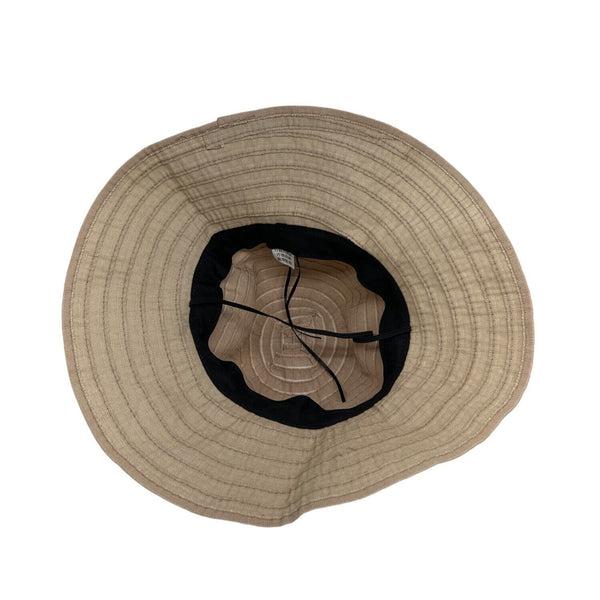 Wide Brim Beige Striped Sun Hat With Bow Accent For Women - One Size
