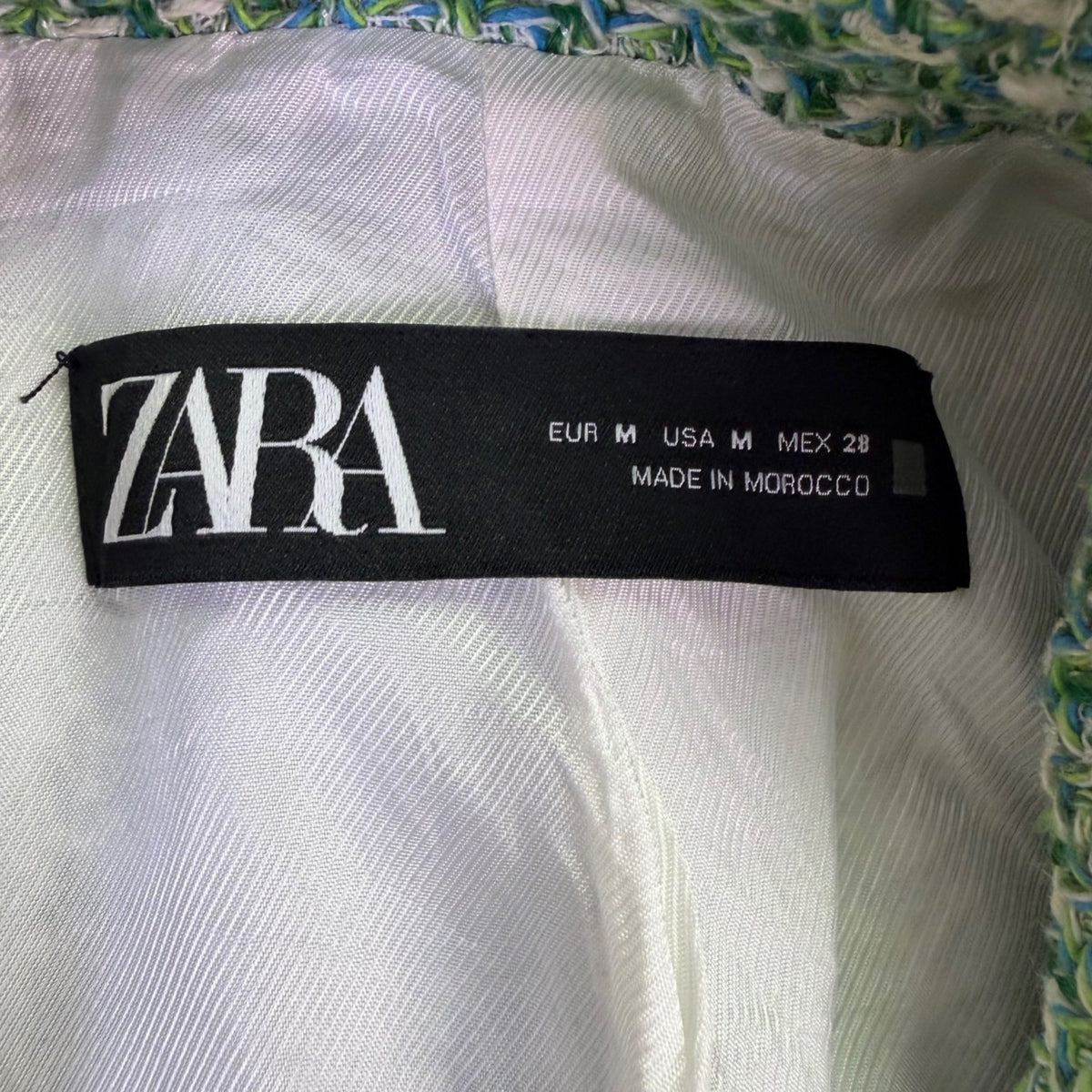 Zara Womens Green Cotton Blend Tweed Double-Breasted Blazer Stylish Morocco Size