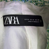 Zara Womens Green Cotton Blend Tweed Double-Breasted Blazer Stylish Morocco Size