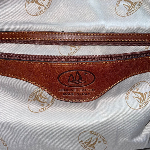 D&D Firenze Men’s Brown Leather Double Handles Shoulder Strap Travel Duffel Bag