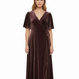 Baltic Born Womens Brown Velvet Wrap Maxi Dress Elegant Soft Fabric Size L