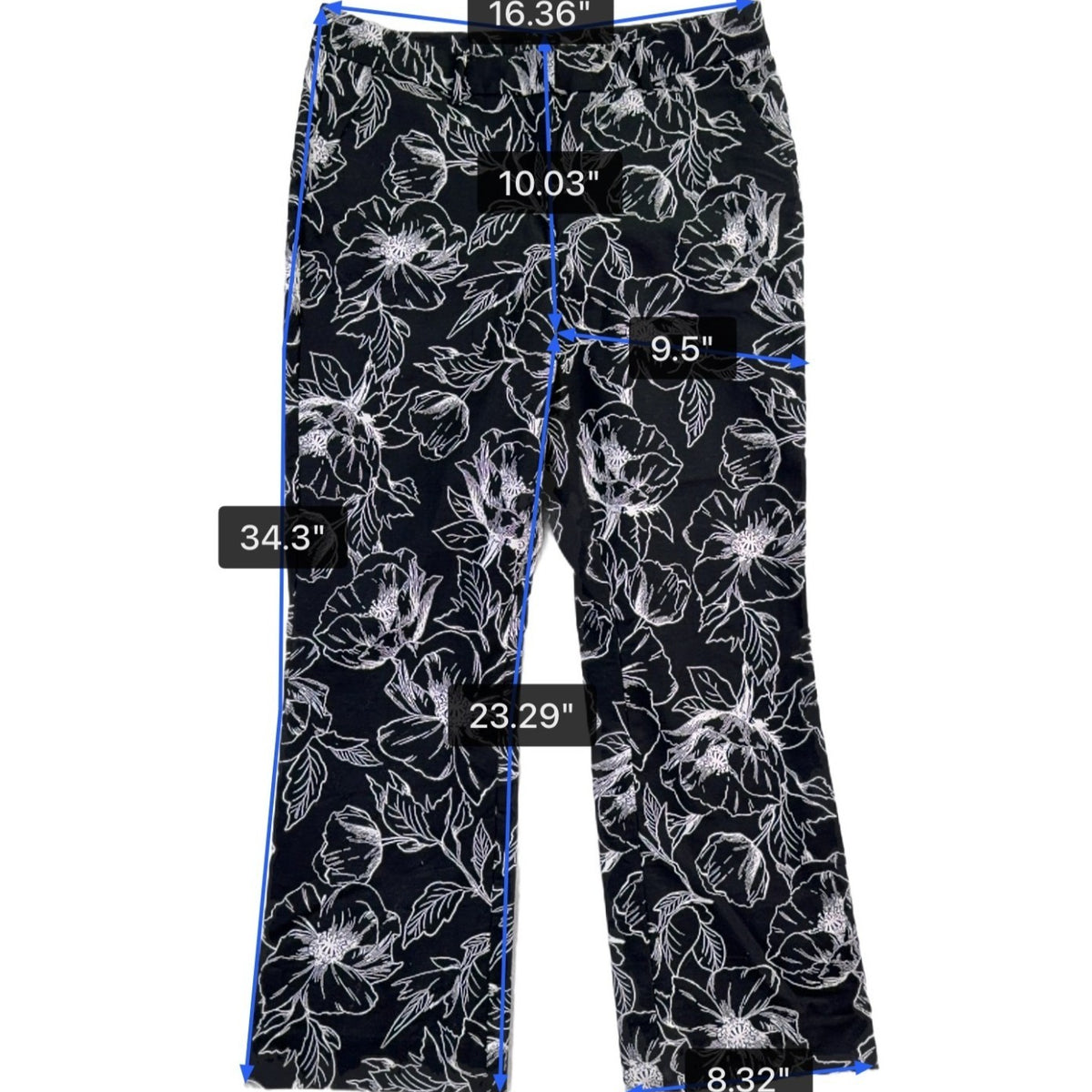 White House Black Market Womens Black Floral Flare Crop Pants Size 10
