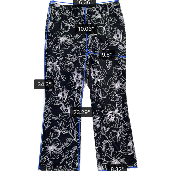 White House Black Market Womens Black Floral Flare Crop Pants Size 10
