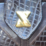Park Place Women’s Black Genuine Leather Croc-Embossed Gold Accent Shoulder Bag