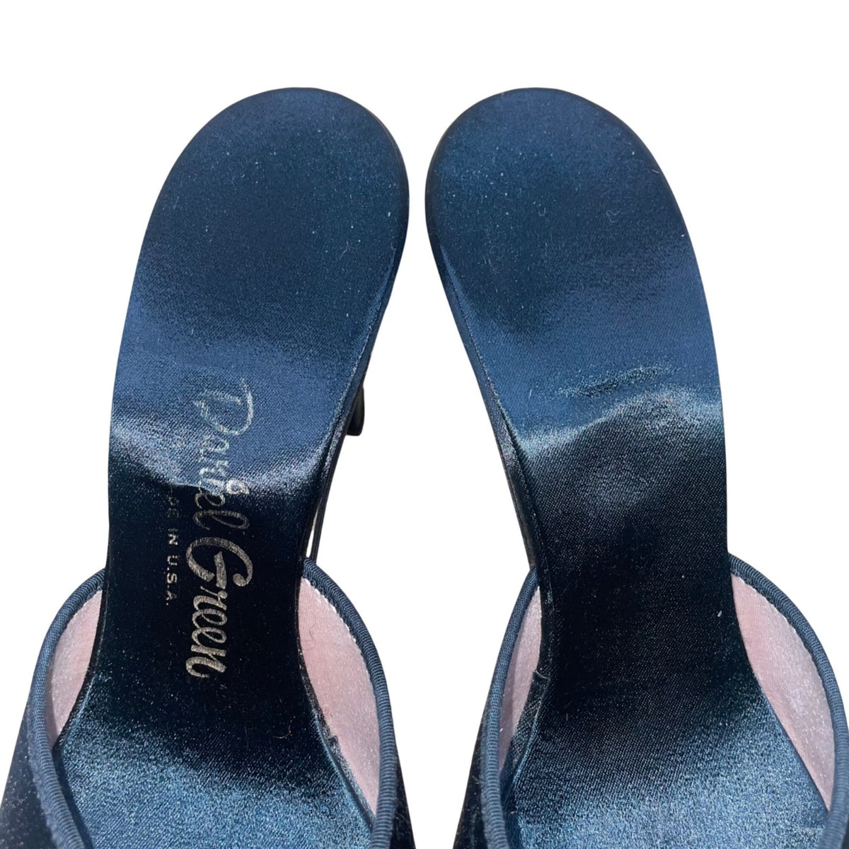 Daniel Green Women’s Black Satin Floral Detail Open-Toe Heels Slides Size 6B
