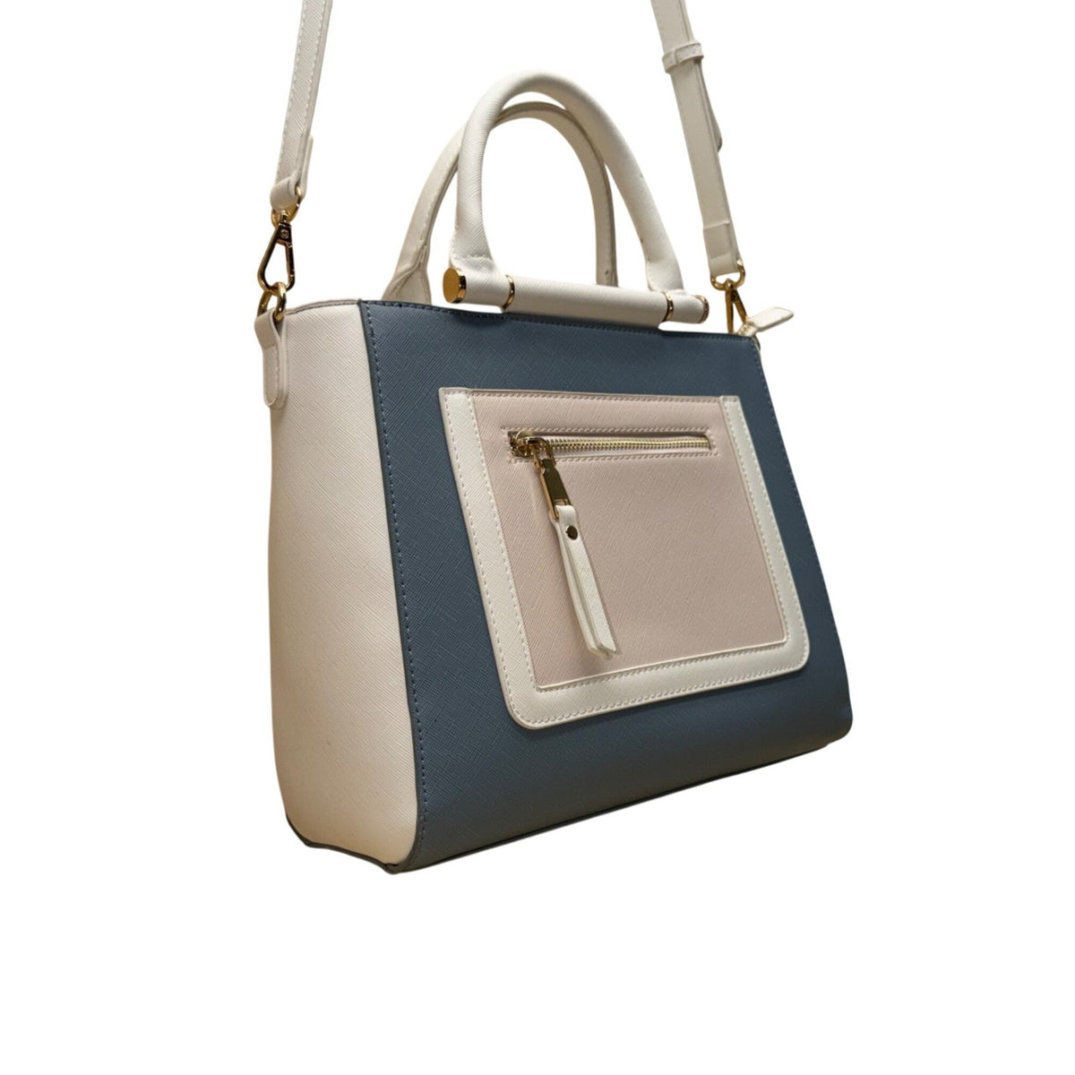 Madison West Women’s White & Blue Faux Leather Dual Handles Crossbody Satchel