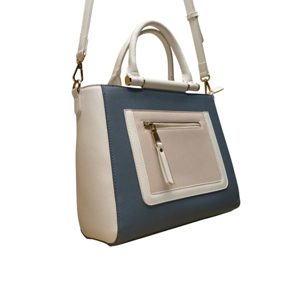 Madison West Women’s White & Blue Faux Leather Dual Handles Crossbody Satchel