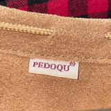 Pedoqu Men’s Brown Suede Red Plaid Flannel Lining Moccasin Slippers Size 9US