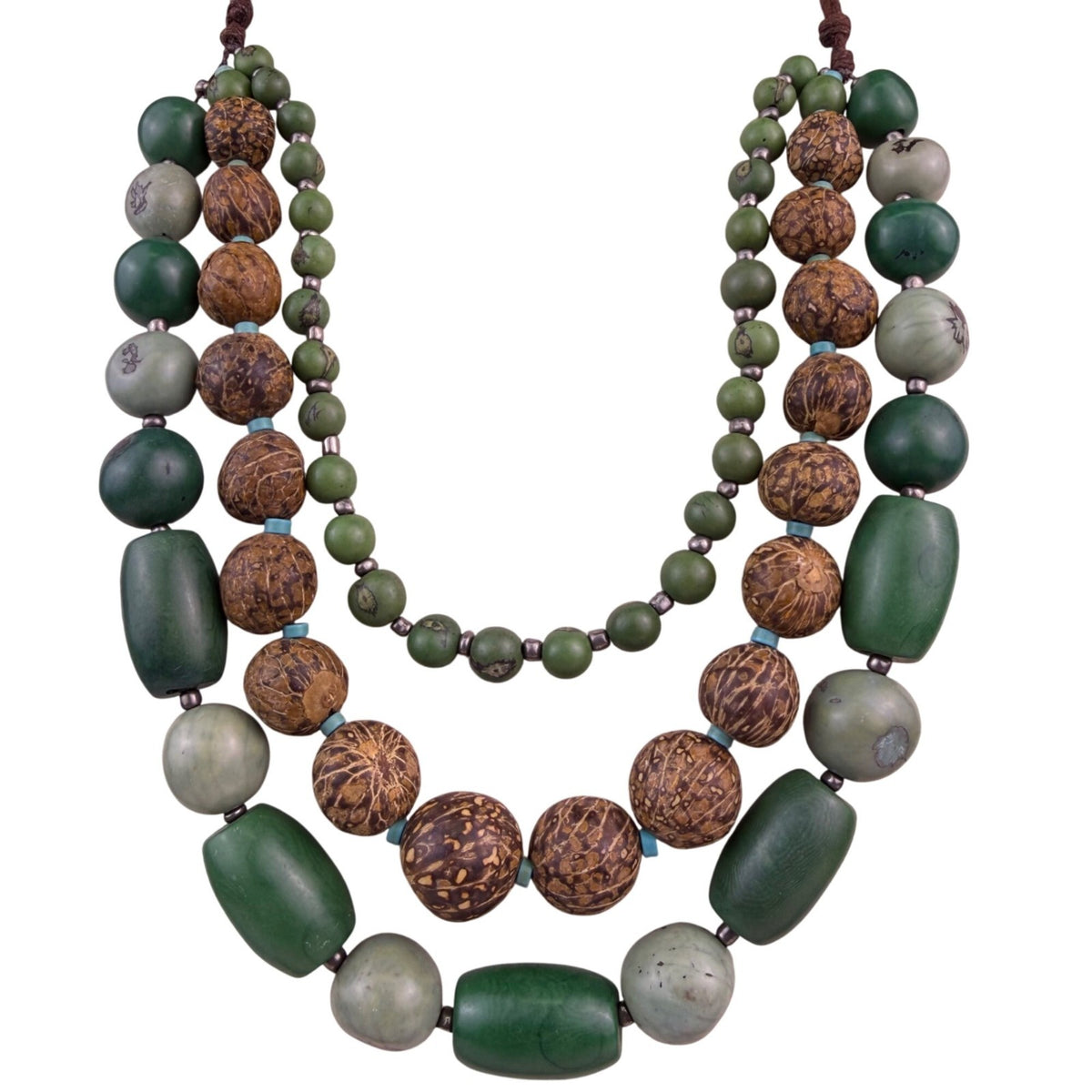 Vintage Multi-Strand Brown Green Beaded Necklace Women’s Wood Celluloid