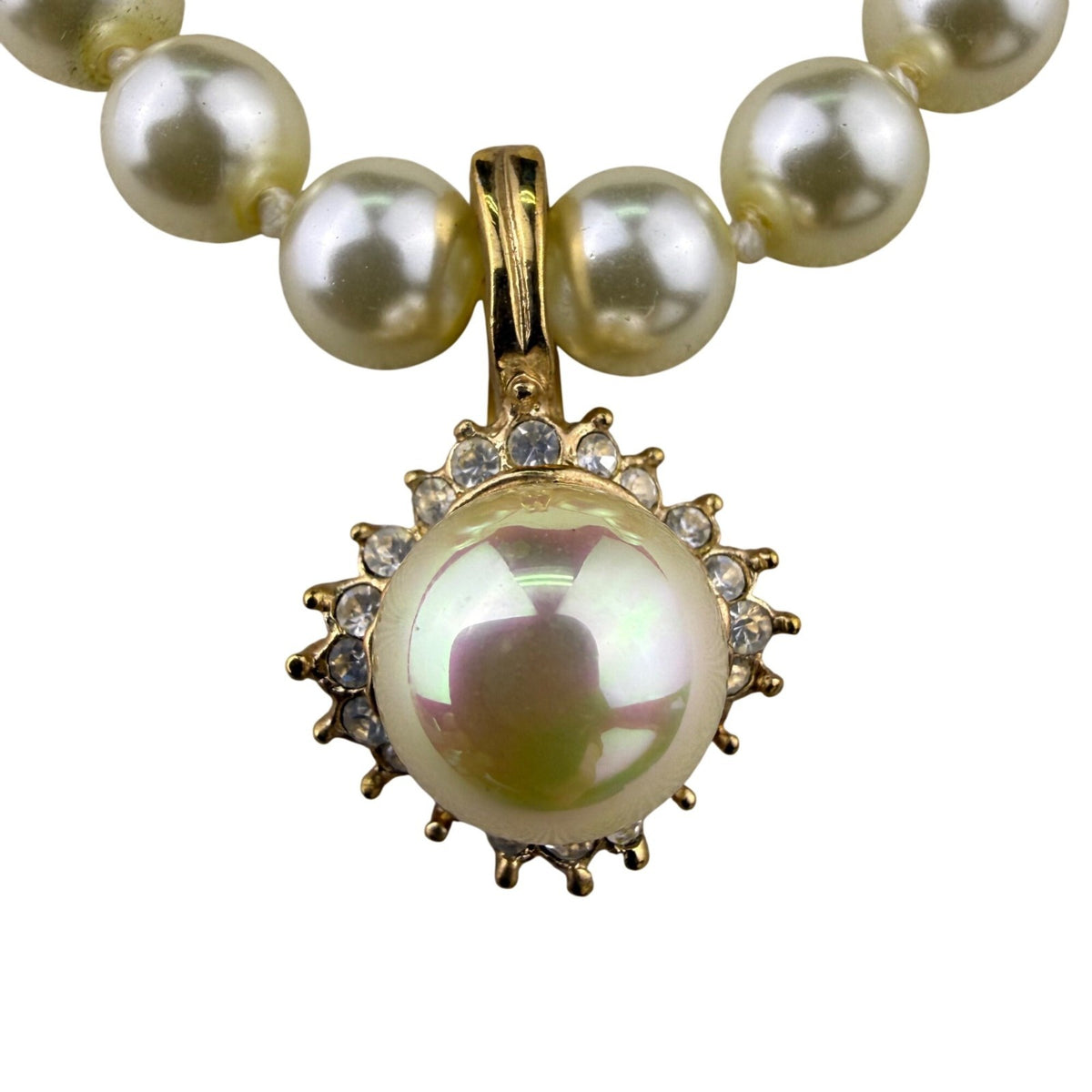 Vintage Roman Faux Pearl & Rhinestone Gold Tone Necklace & Clip-On Earrings Set