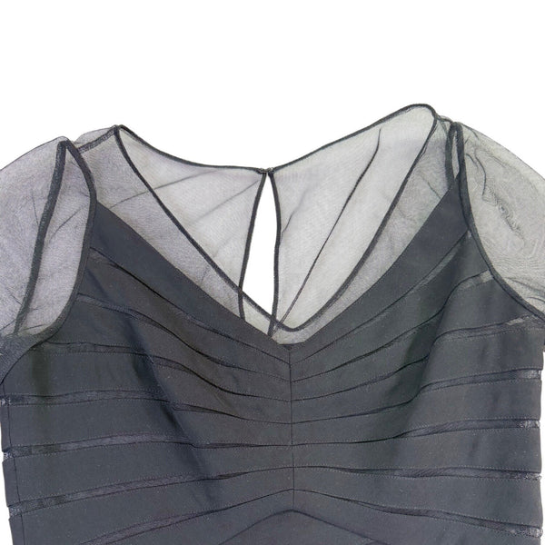 Adrianna Papell Womens Black Long Sleeve Tiered Ruffle Sheath Dress Size 4