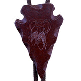 Stone Arrowhead Brown Braided Bolo Tie With Etched Design Metal Accents