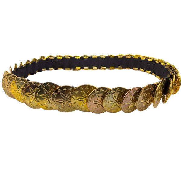 Vintage Gold-Tone & Black Floral Medallion Stretch Belt For Women One Size...