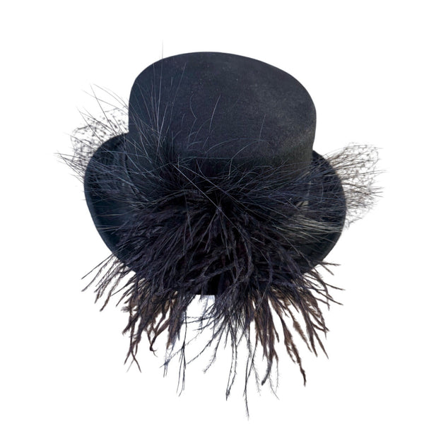 Arlin Georgi Womens Black Wool Feather Veil Hat Elegant Vintage Formal