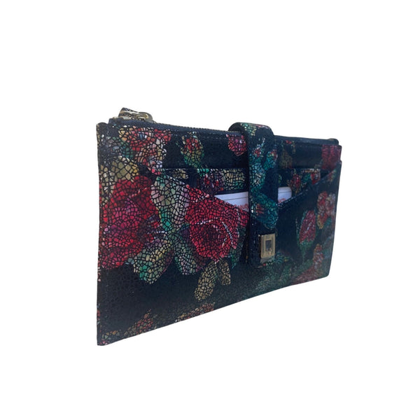 Lodis Women’s Black Multicolor Floral Print Leather RFID Snap Closure Wallet