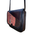 Vintage Handmade Women’s Brown Leather & Woven Striped Pattern Crossbody Bag