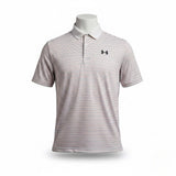 Under Armour Mens White Striped Polo Shirt UPF 50 Short Sleeve Golf Sz M